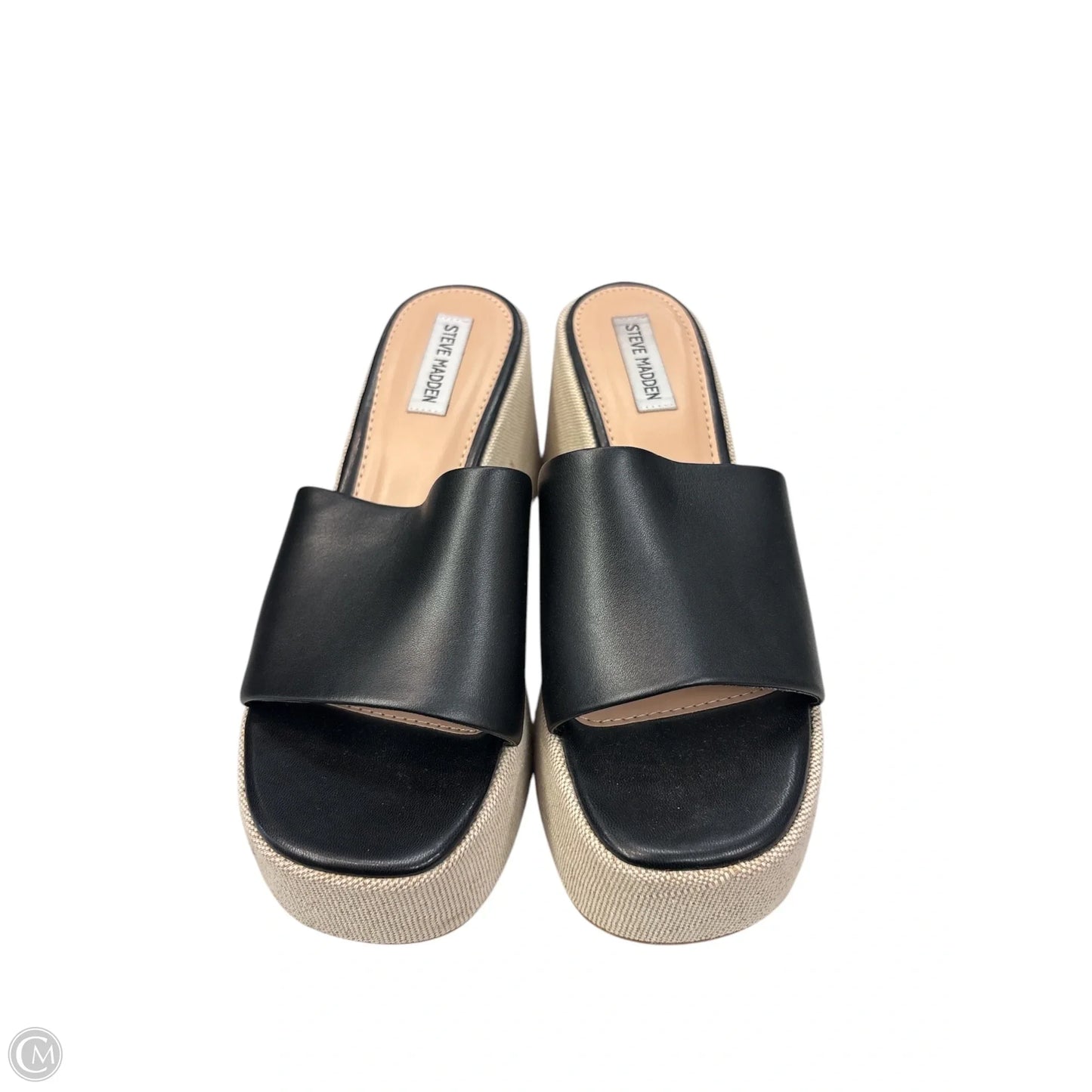 Sandals Heels Wedge By Steve Madden In Black & Cream, Size: 11