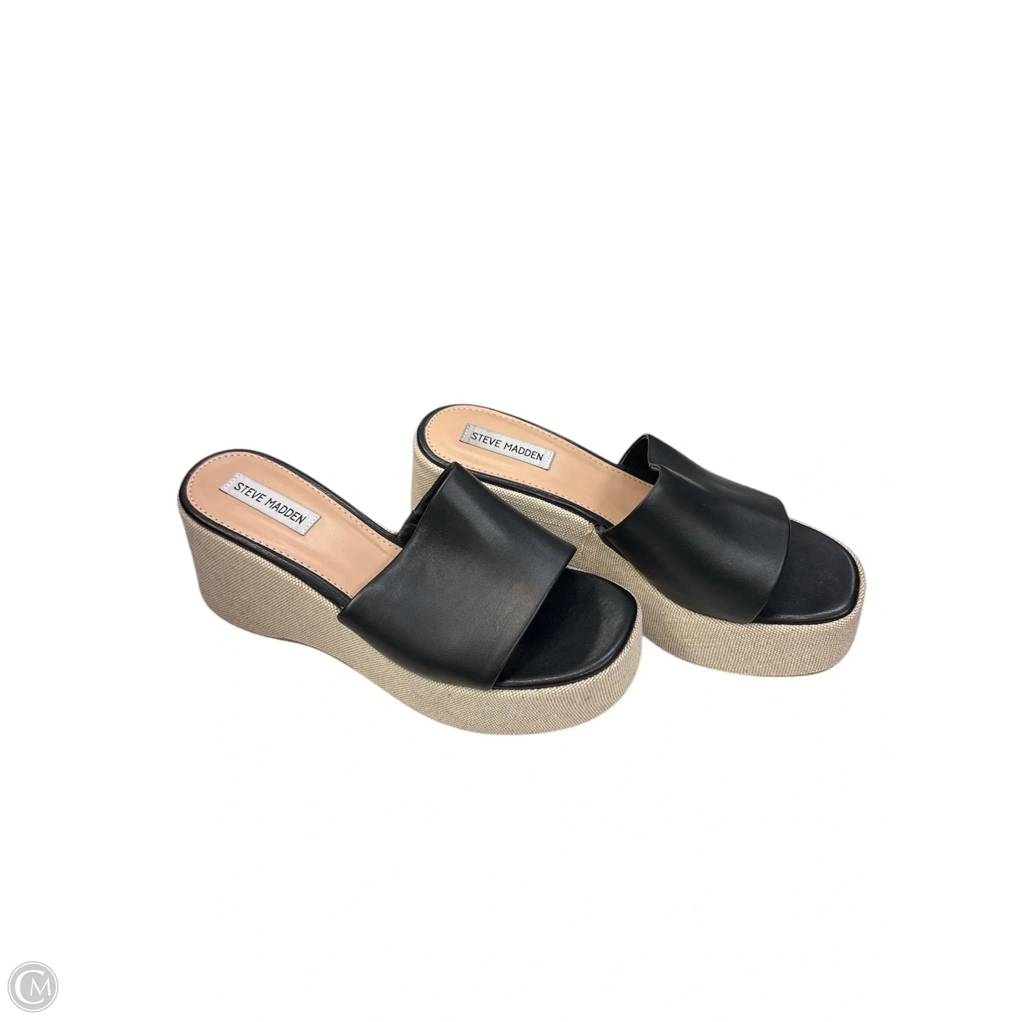 Sandals Heels Wedge By Steve Madden In Black & Cream, Size: 11