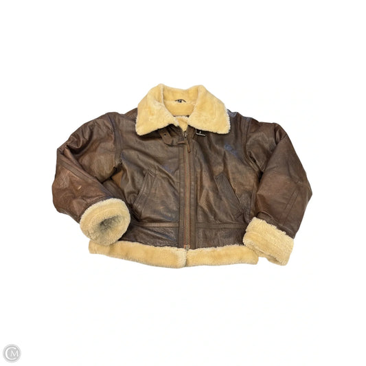 Jacket Leather By New York Style In Brown & Cream, Size: S