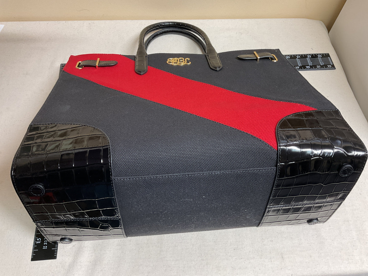 Handbag By Lauren By Ralph Lauren In Black & Red, Size:Large