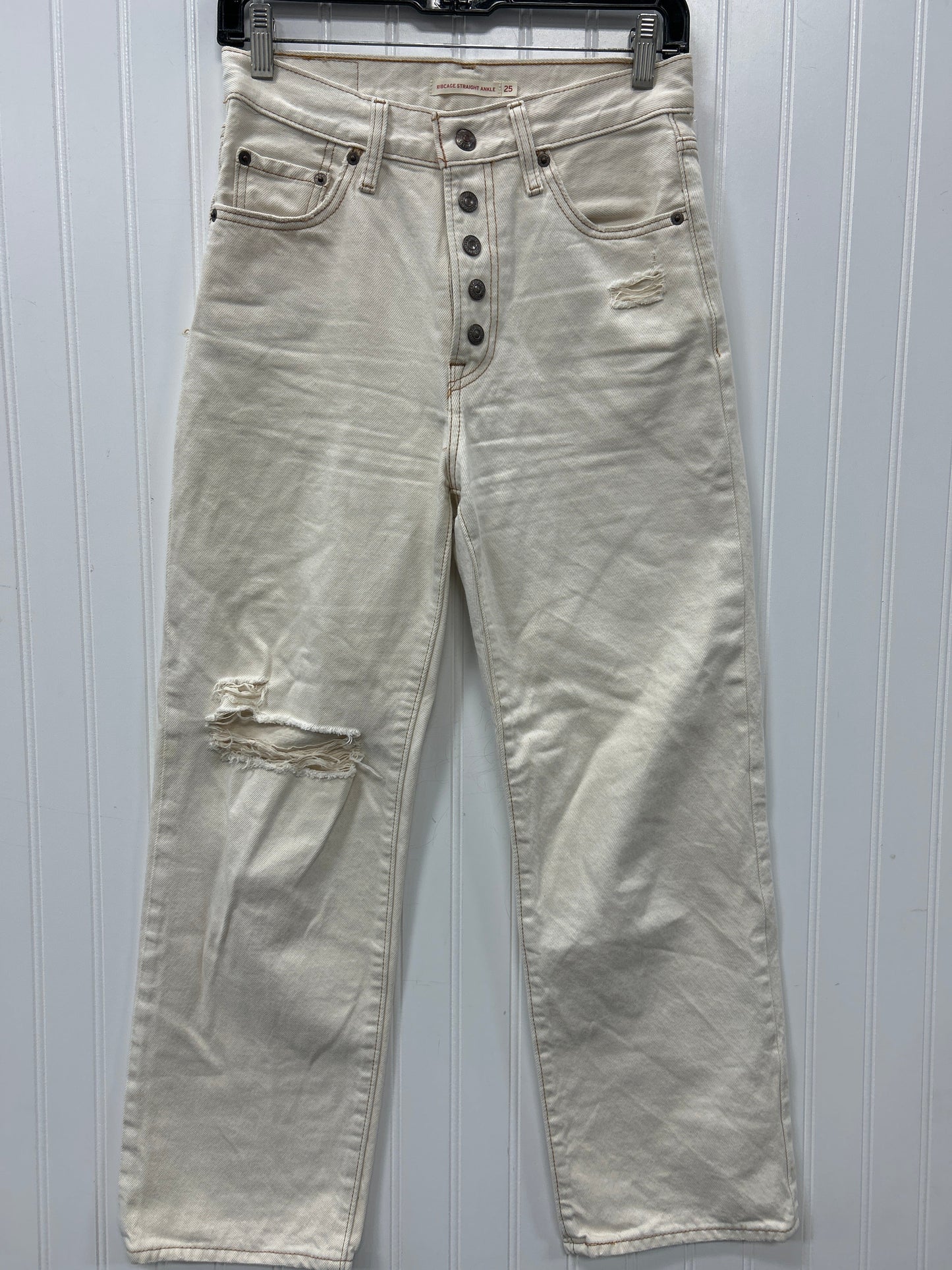 Jeans Straight By Levis In Cream Denim, Size:2