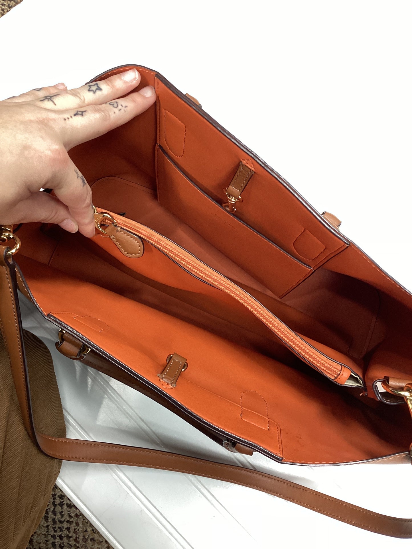 Handbag Leather By Lauren By Ralph Lauren In Brown, Size:Large