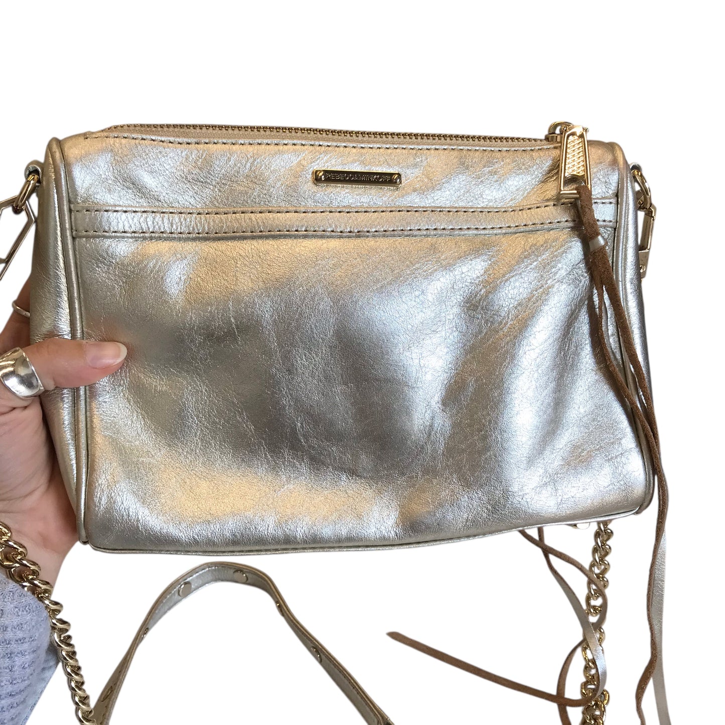 Crossbody Designer By Rebecca Minkoff In Gold, Size:Small