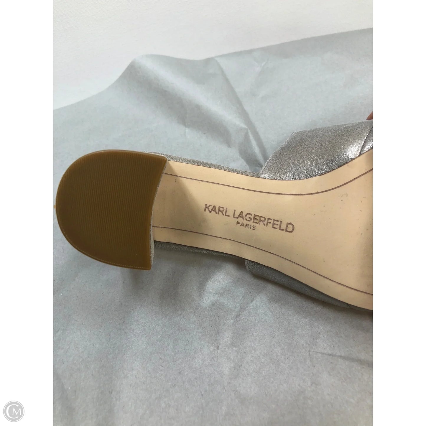 Shoes Designer By Karl Lagerfeld In Silver, Size: 6.5