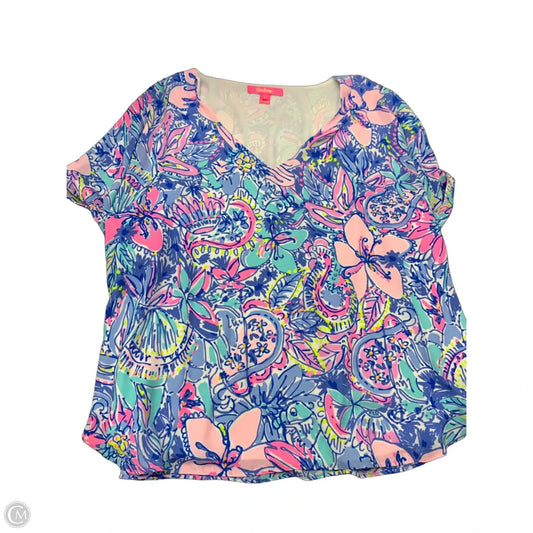 Top Short Sleeve Designer By Lilly Pulitzer In Blue, Size: Xl