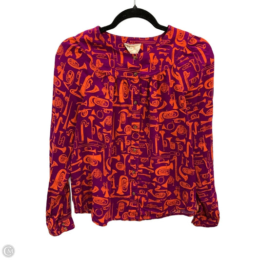 Top Long Sleeve By Anthropologie In Orange & Purple, Size: 6