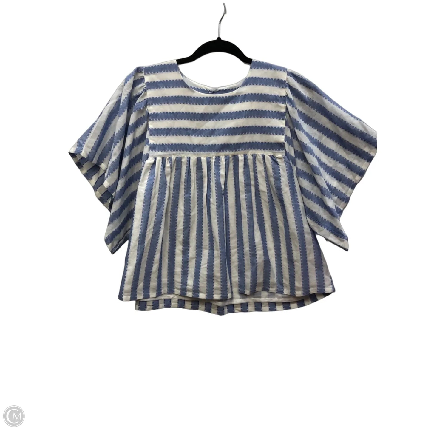 Blouse Short Sleeve By Clothes Mentor In Blue & White, Size: M