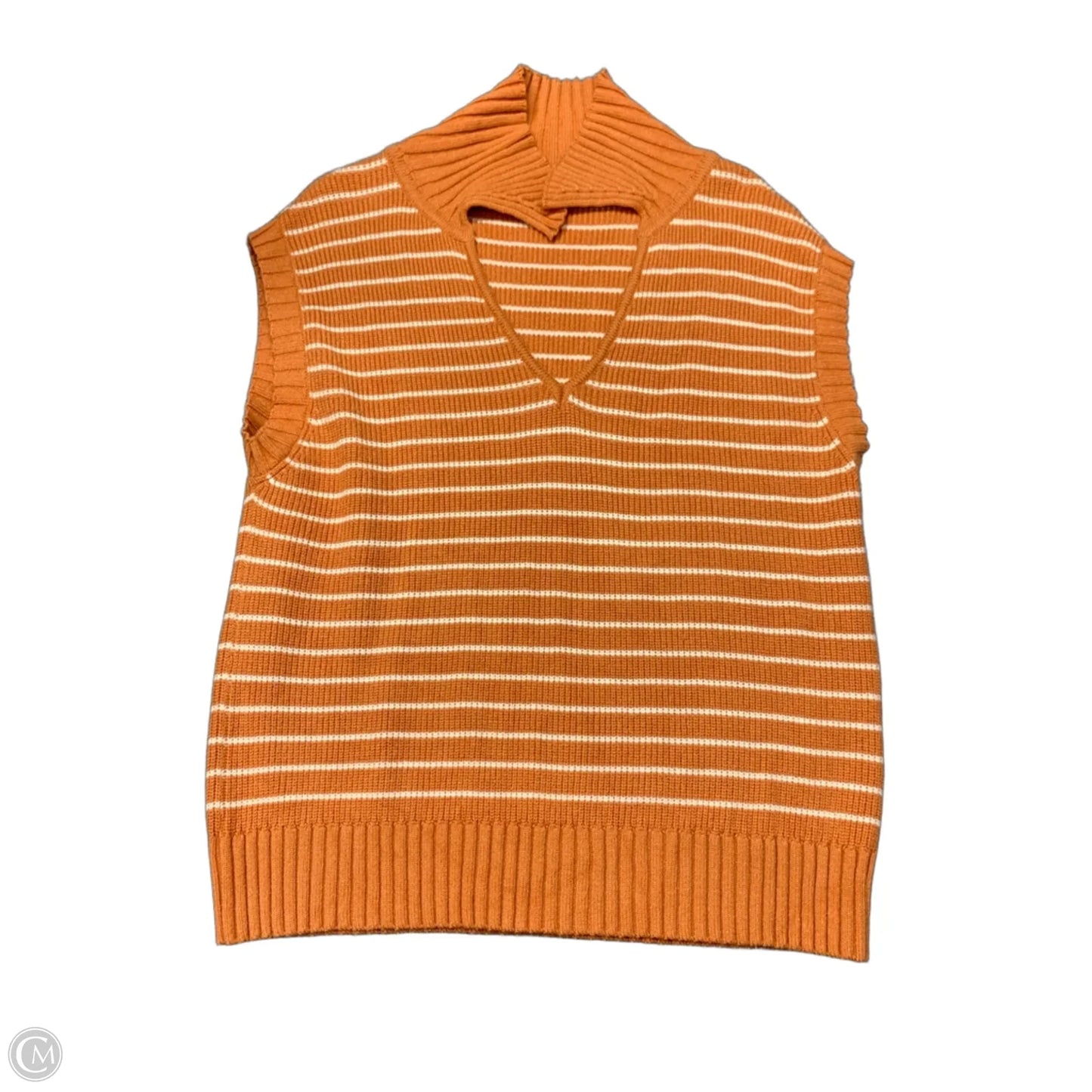 Sweater Short Sleeve By Clothes Mentor In Orange & White, Size: M