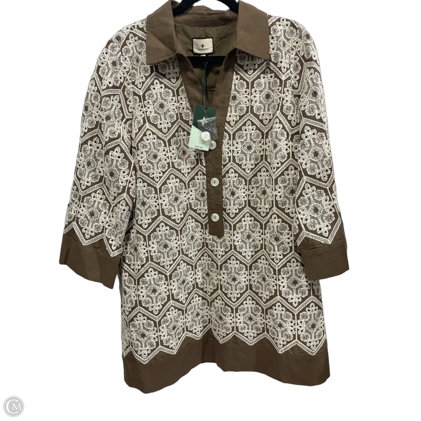 Dress Casual Midi By Tuckernuck In Brown & Cream, Size: L