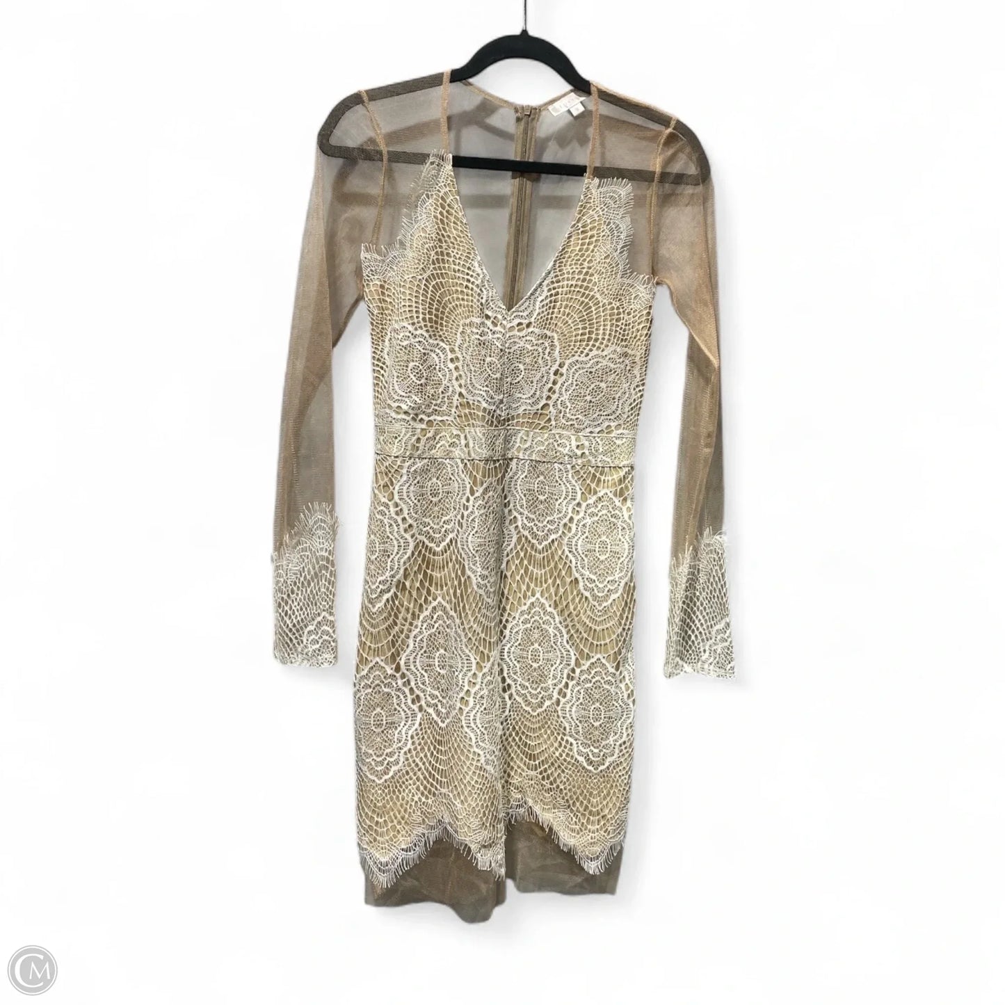 Dress Party Midi By Clothes Mentor In Tan & White, Size: M