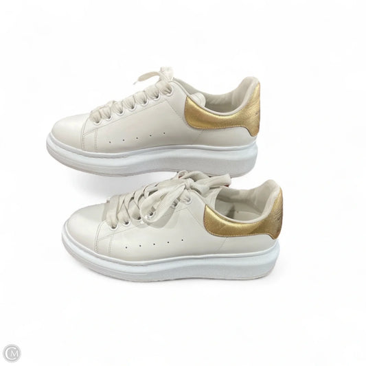 Shoes Luxury Designer By Alexander Mcqueen In Gold & White, Size: 9.5