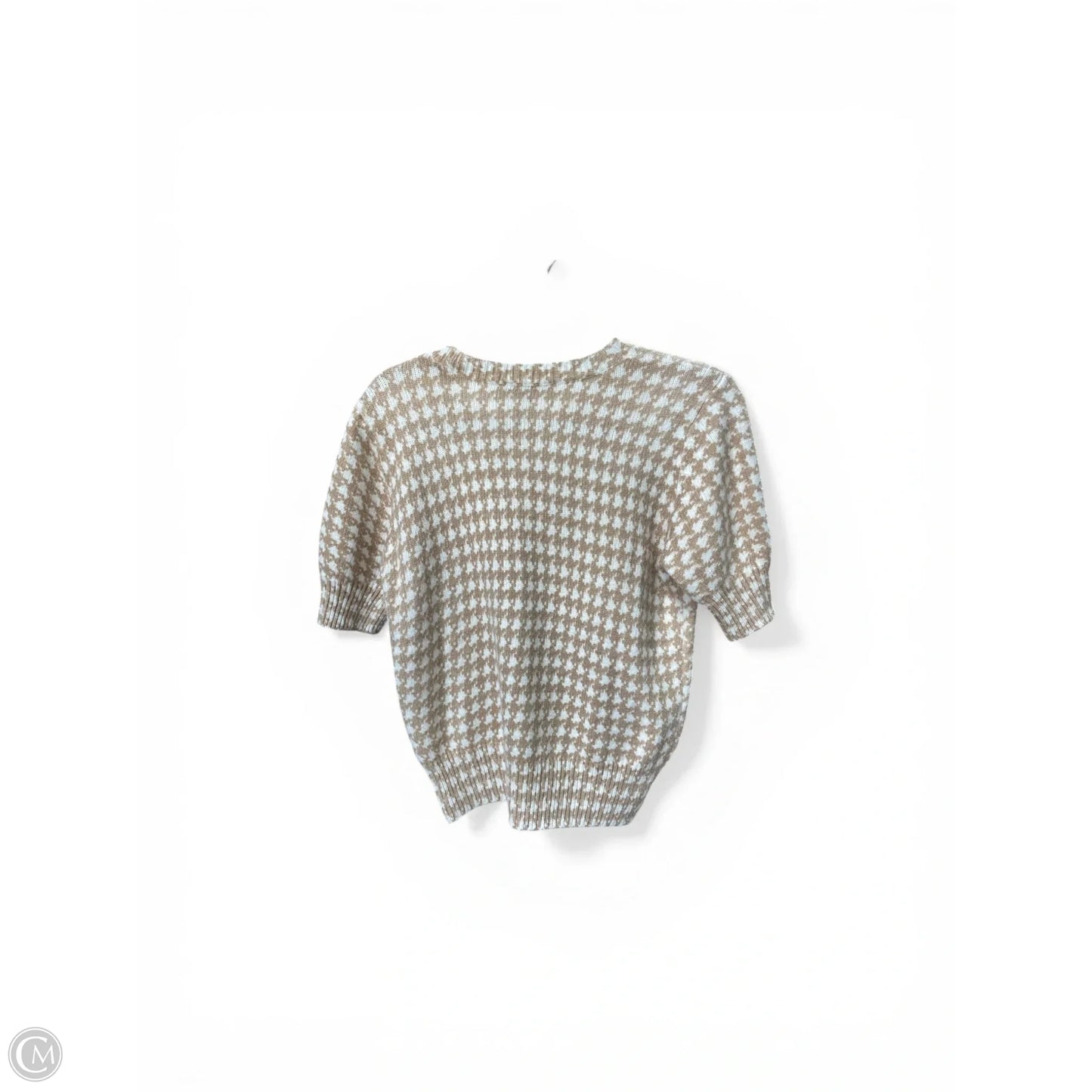 Blouse Short Sleeve By Ann Taylor In Tan & White, Size: M