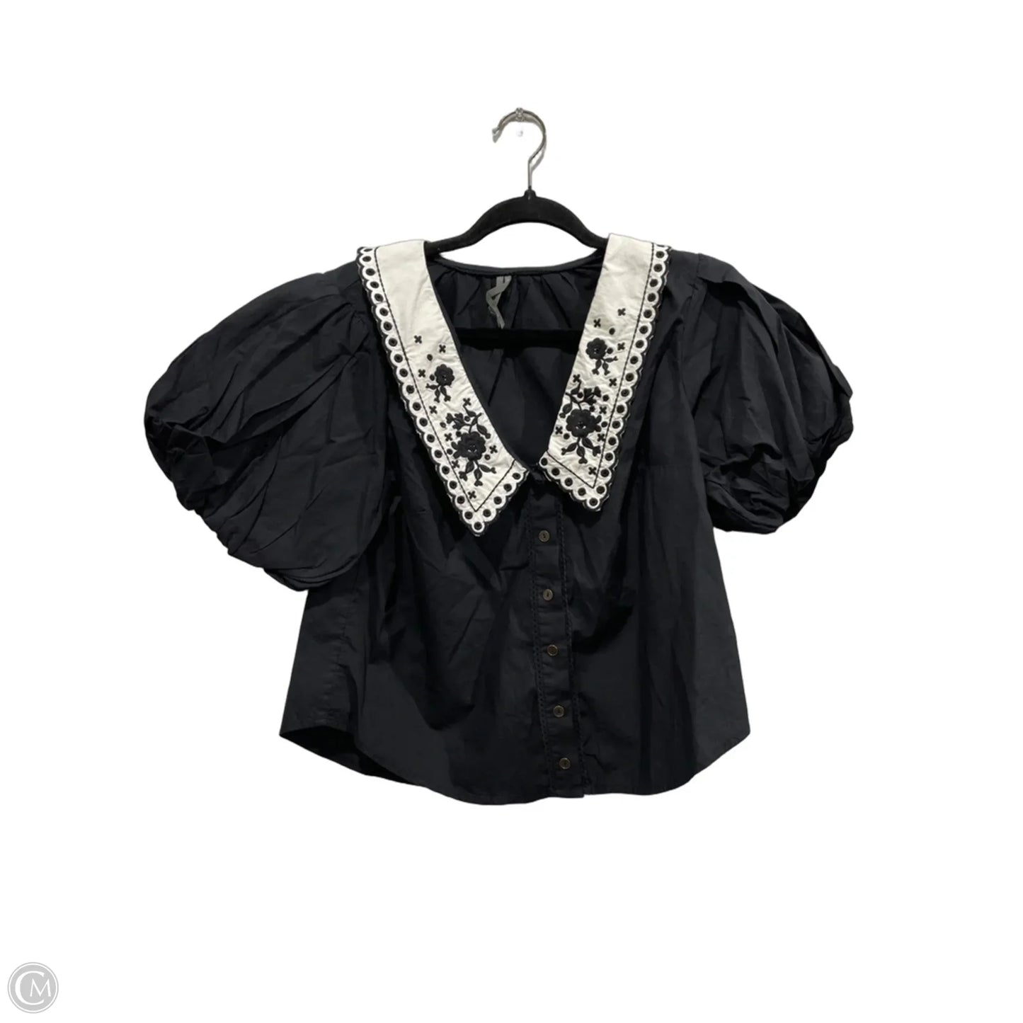 Blouse Short Sleeve By Anthropologie In Black & White, Size: S