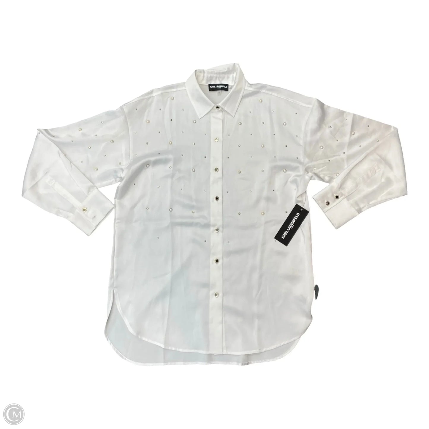 Top Long Sleeve Designer By Karl Lagerfeld In Gold & White, Size: S