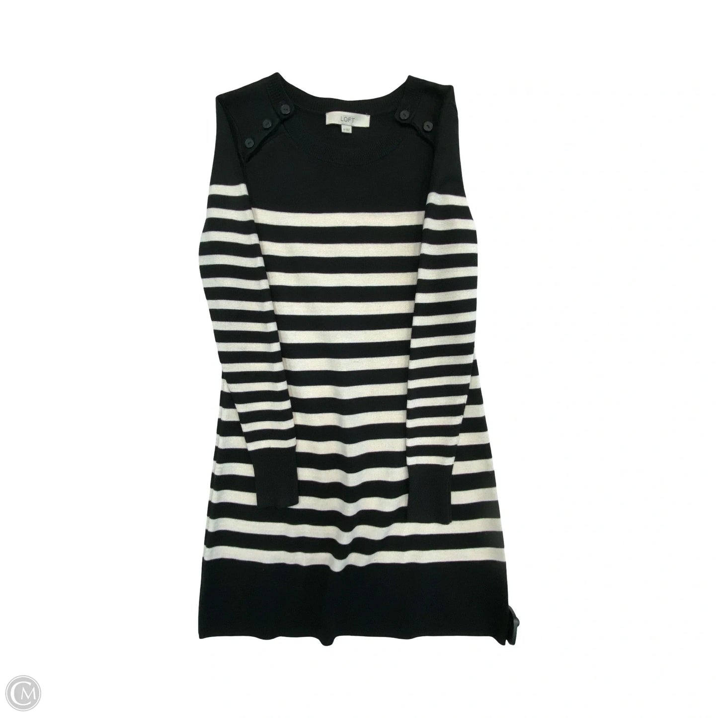 Dress Sweater By Loft In Black & Cream, Size: Xs