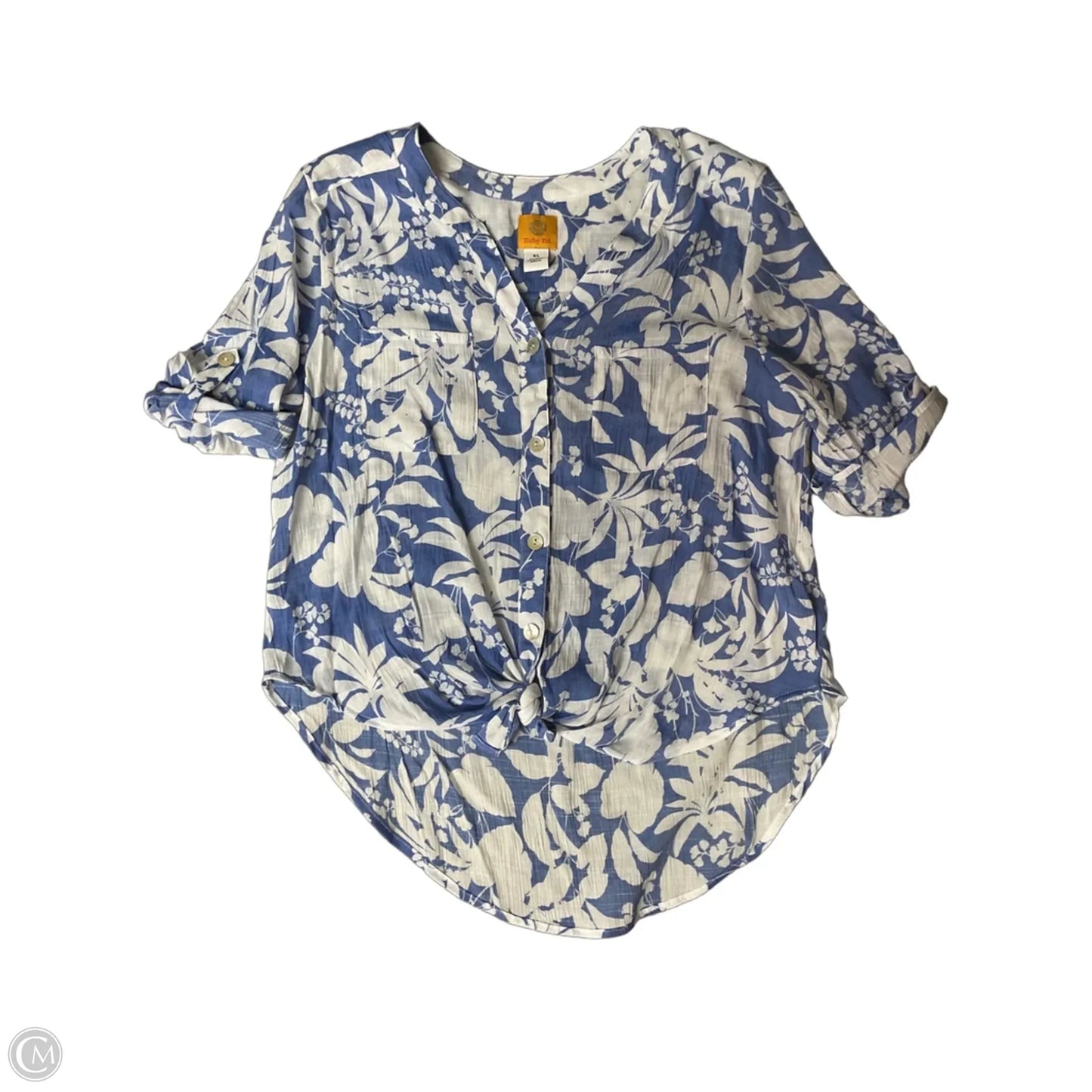Top Short Sleeve By Ruby Rd In Blue & White, Size: Xl
