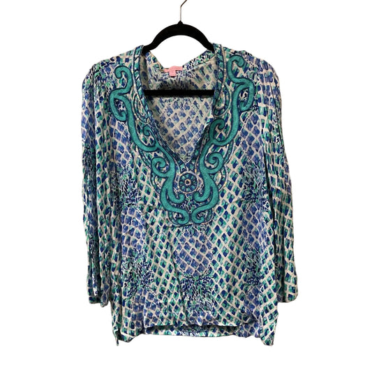Top Long Sleeve Designer By Lilly Pulitzer In Blue & Green, Size: M