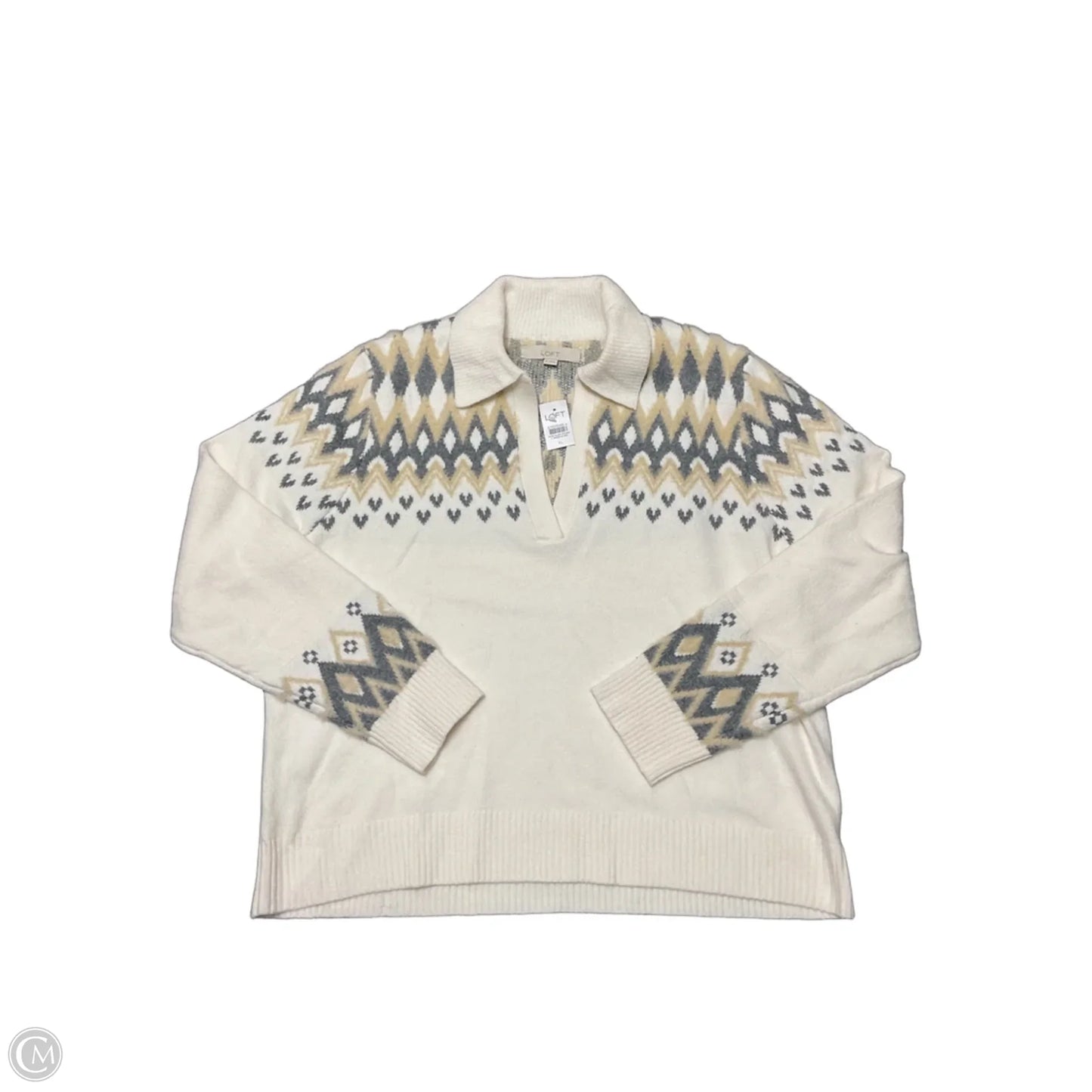 Sweater By Loft In Cream & Grey, Size: Xs
