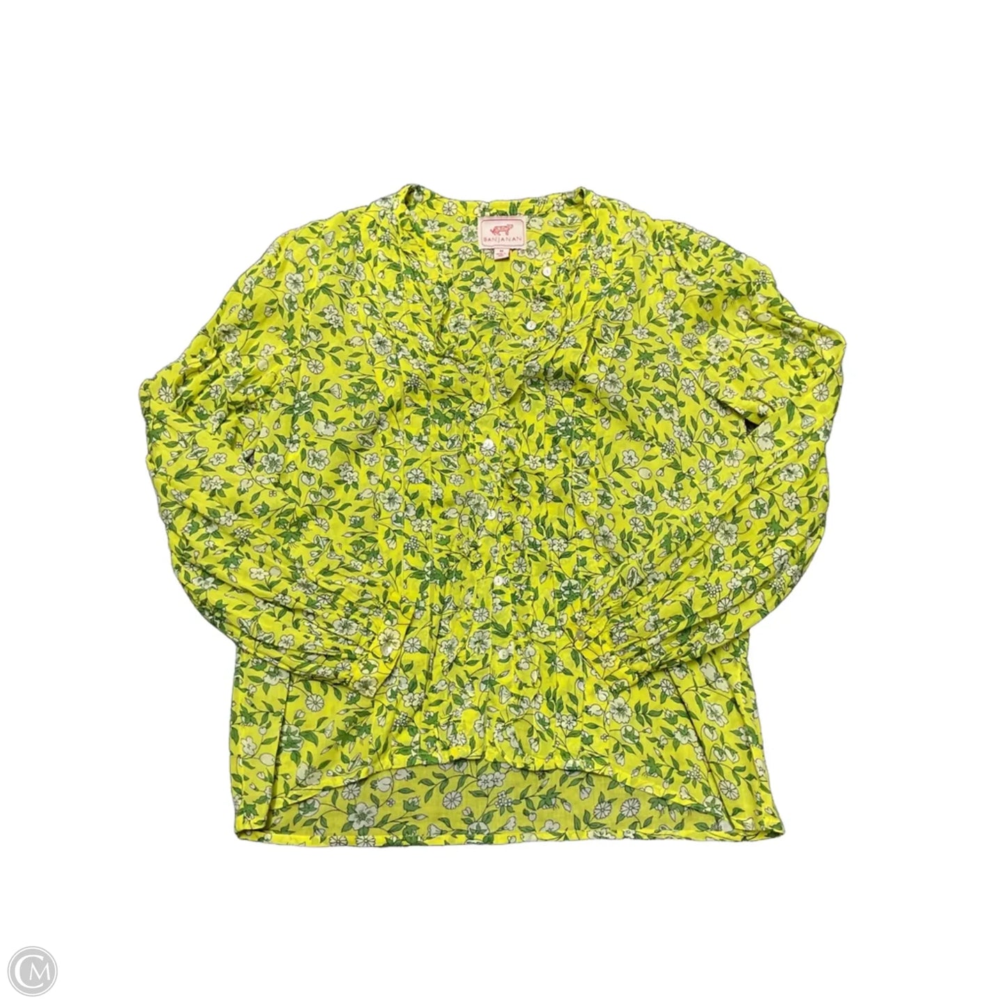 Top Long Sleeve By Banjanan In Green & Yellow, Size: M