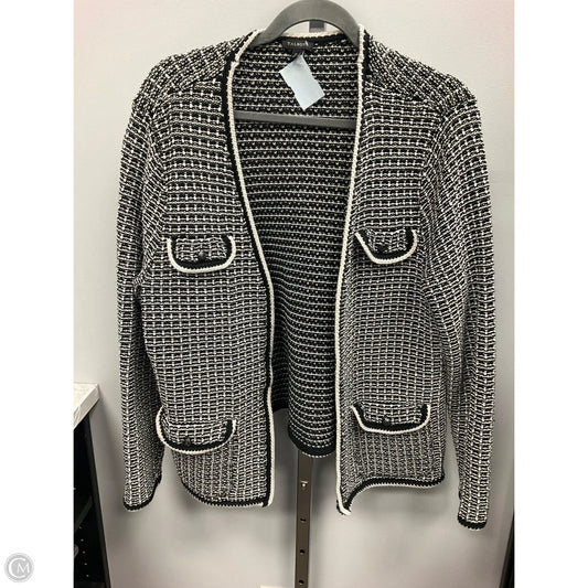 Sweater Cardigan By Talbots In Black & Cream, Size: Xl