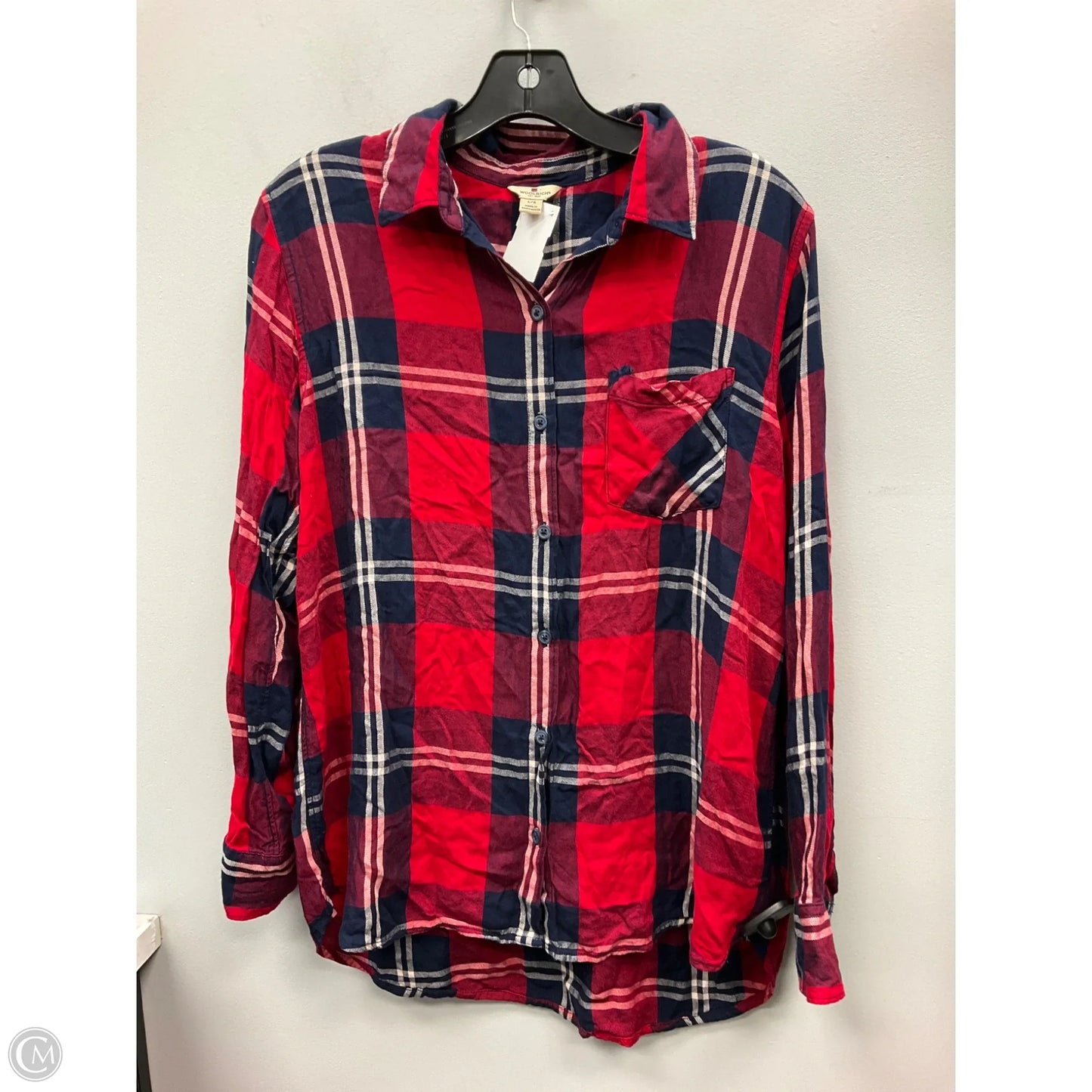 Top Long Sleeve Basic By Woolrich In Plaid Pattern, Size: L