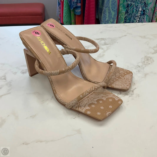 Sandals Heels Block By Fashion Nova In Beige, Size: 9
