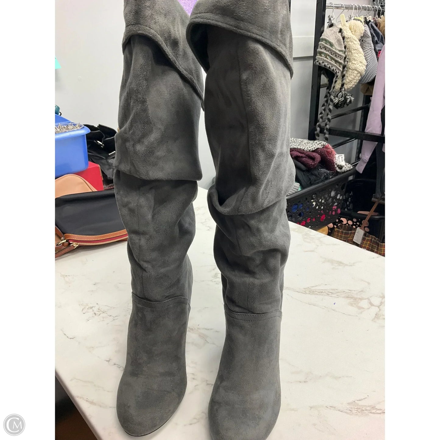 Boots Knee Heels By Nine West In Grey, Size: 10