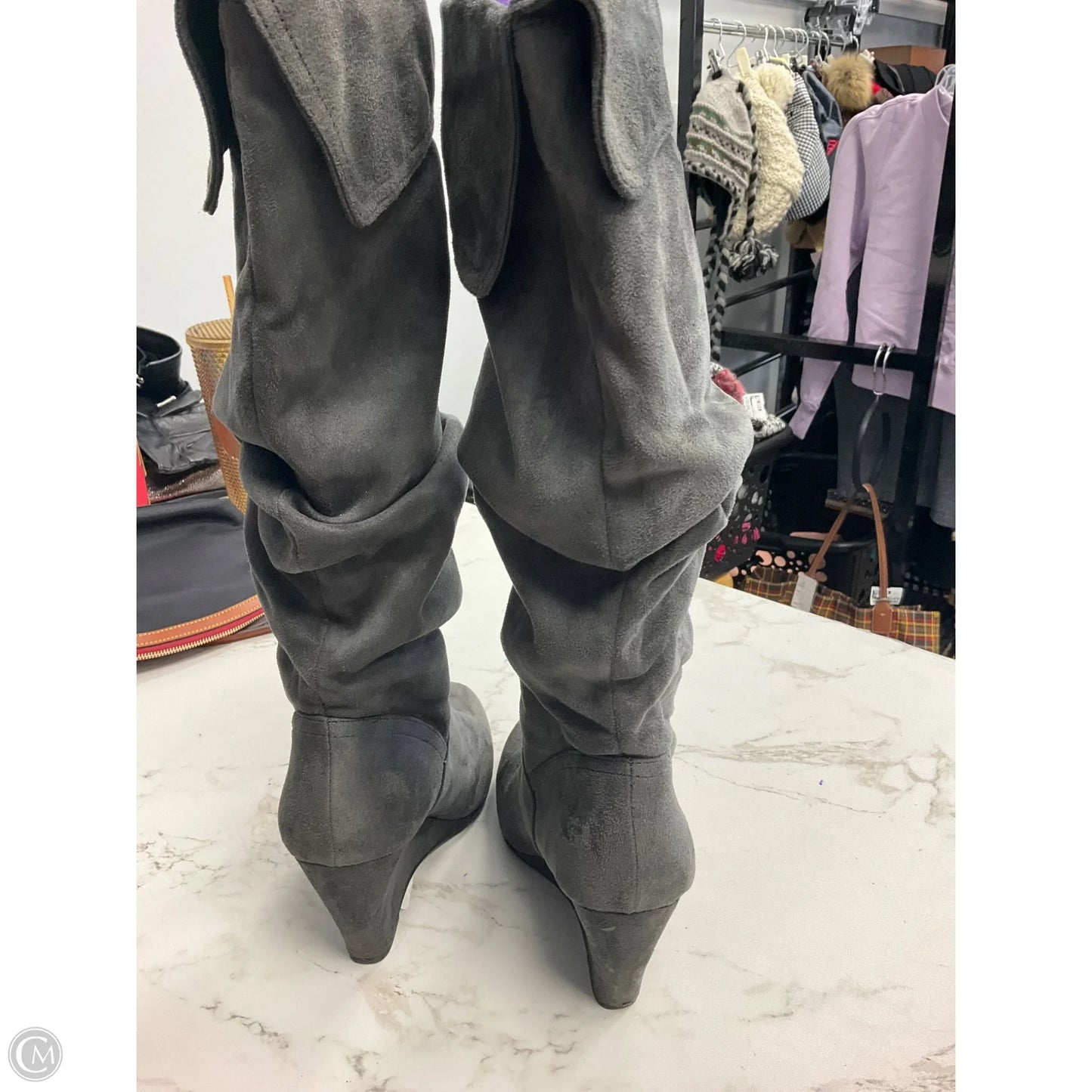 Boots Knee Heels By Nine West In Grey, Size: 10