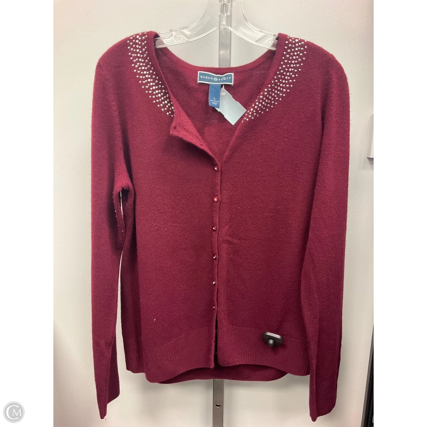 Sweater Cardigan By Karen Scott In Maroon, Size: L
