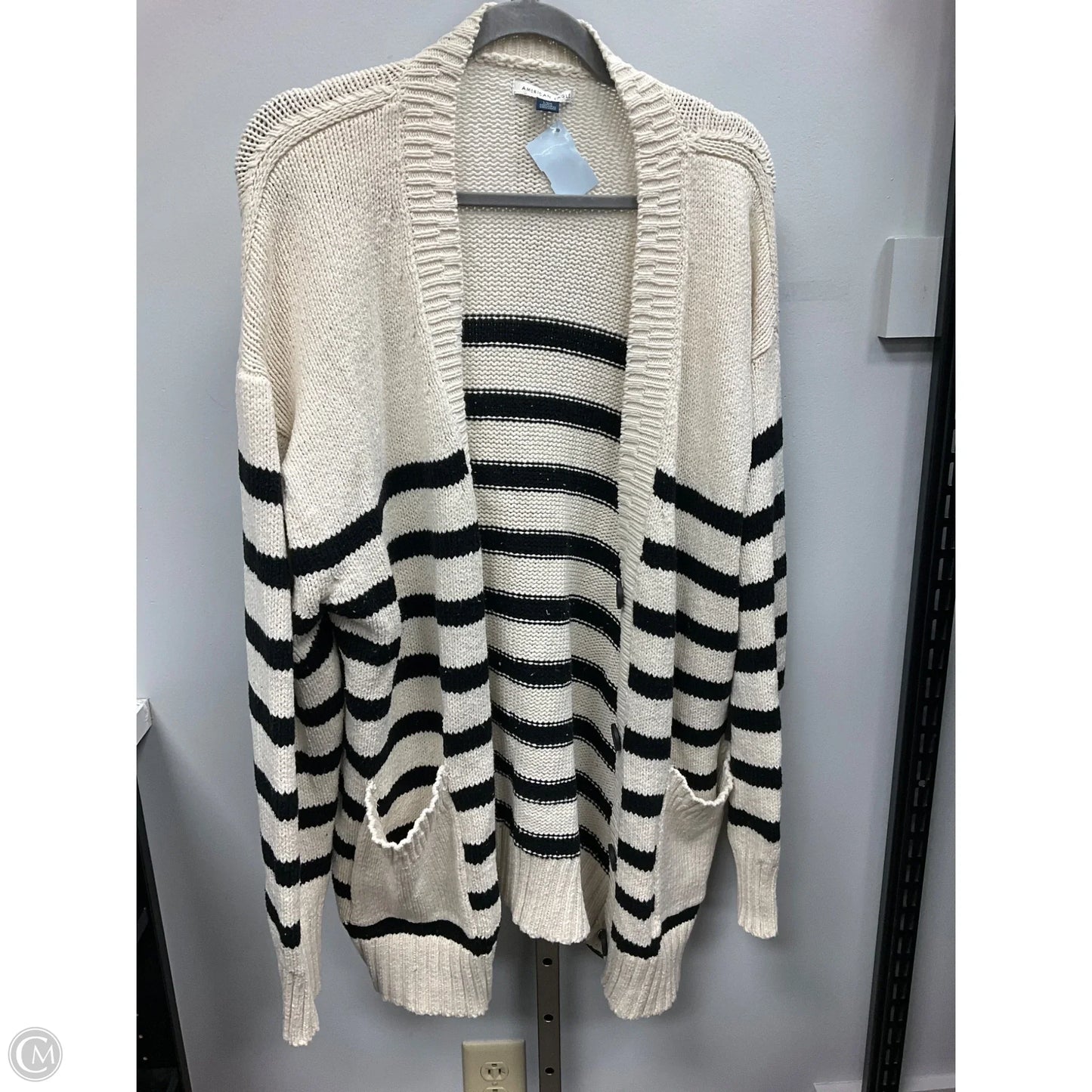 Sweater Cardigan By American Eagle In Black & Cream, Size: L
