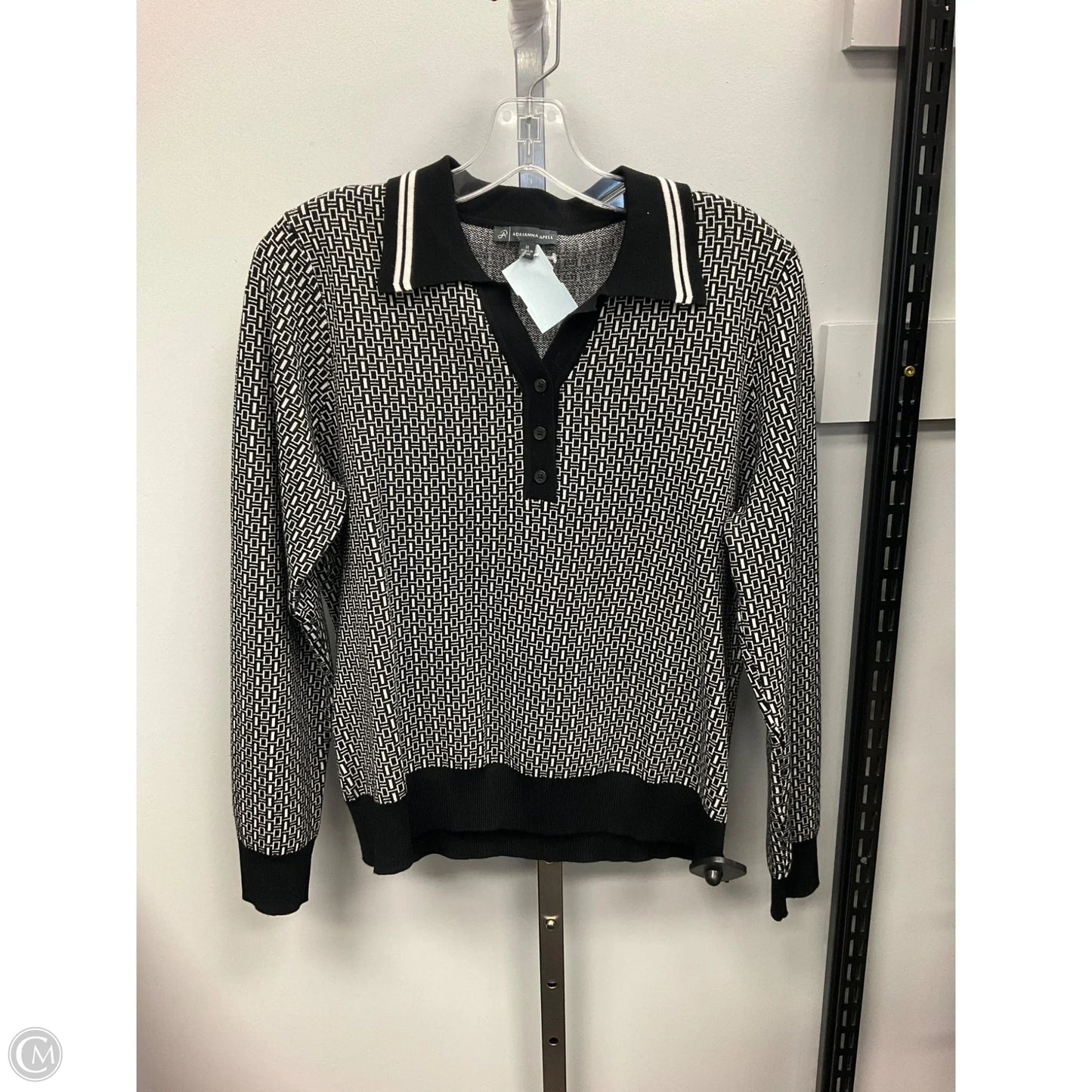 Top Long Sleeve By Adrianna Papell In Black & White, Size: M