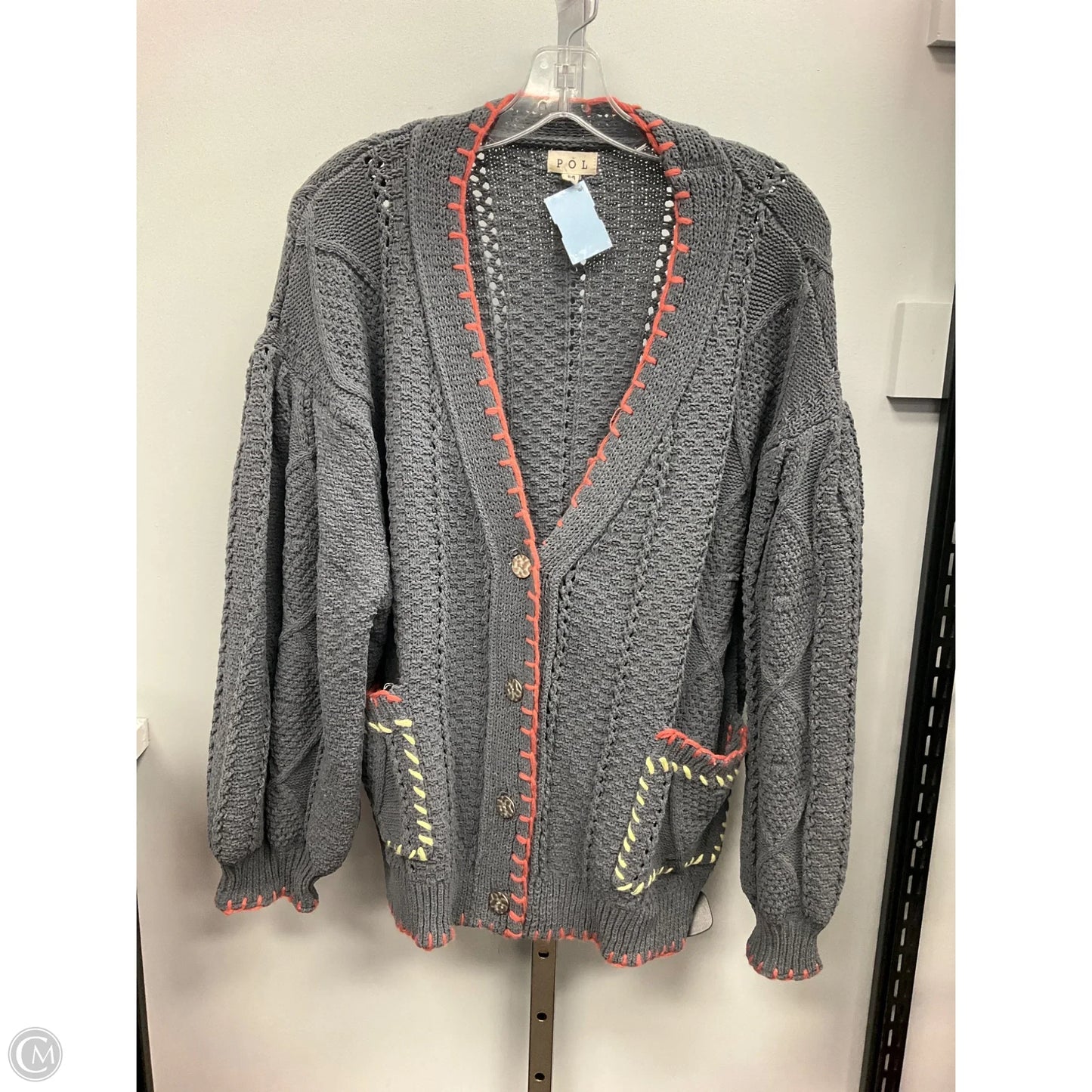 Sweater Cardigan By Pol In Grey, Size: M