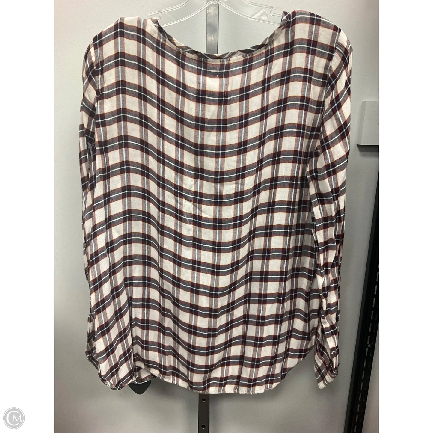 Top Long Sleeve By Loft In Plaid Pattern, Size: M