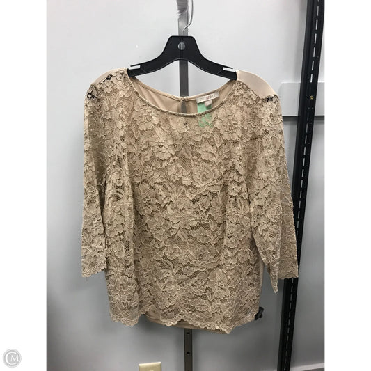 Top 3/4 Sleeve By Roz And Ali In Beige, Size: 1x