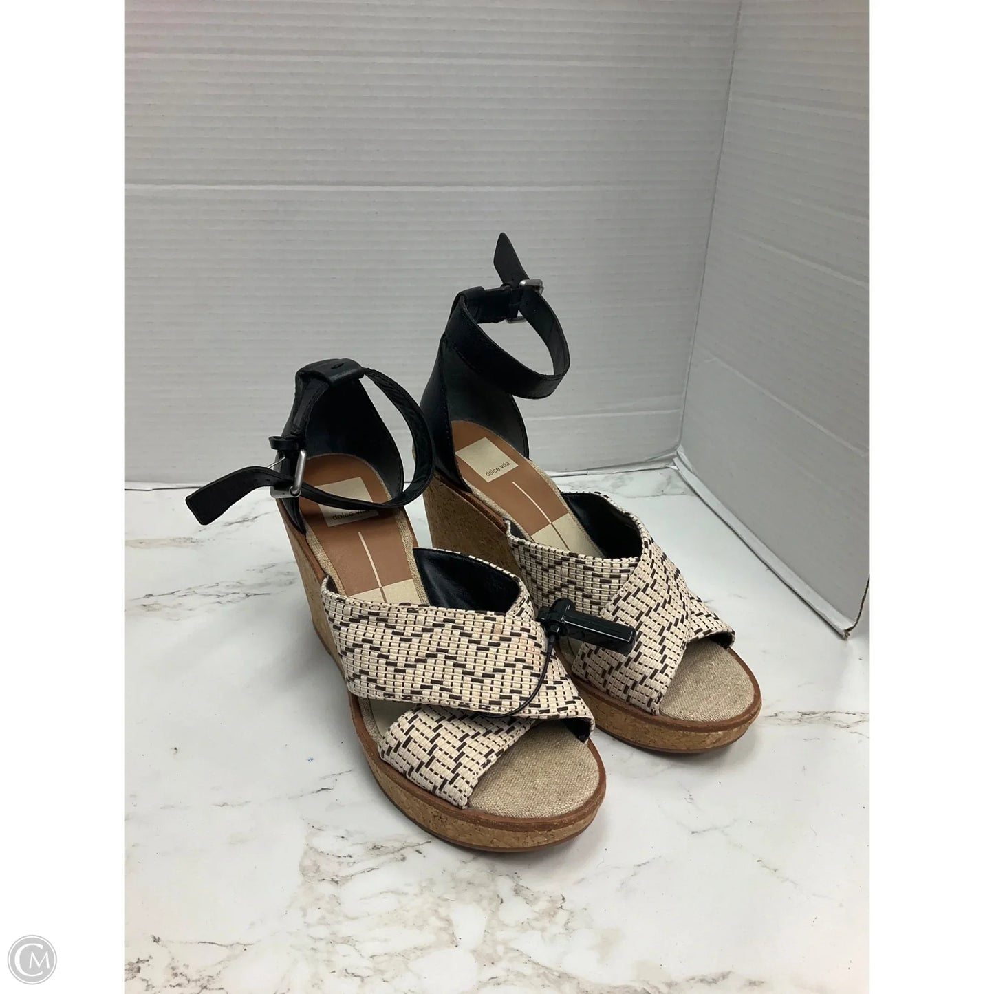 Sandals Heels Wedge By Dolce Vita In Black & Cream, Size: 10