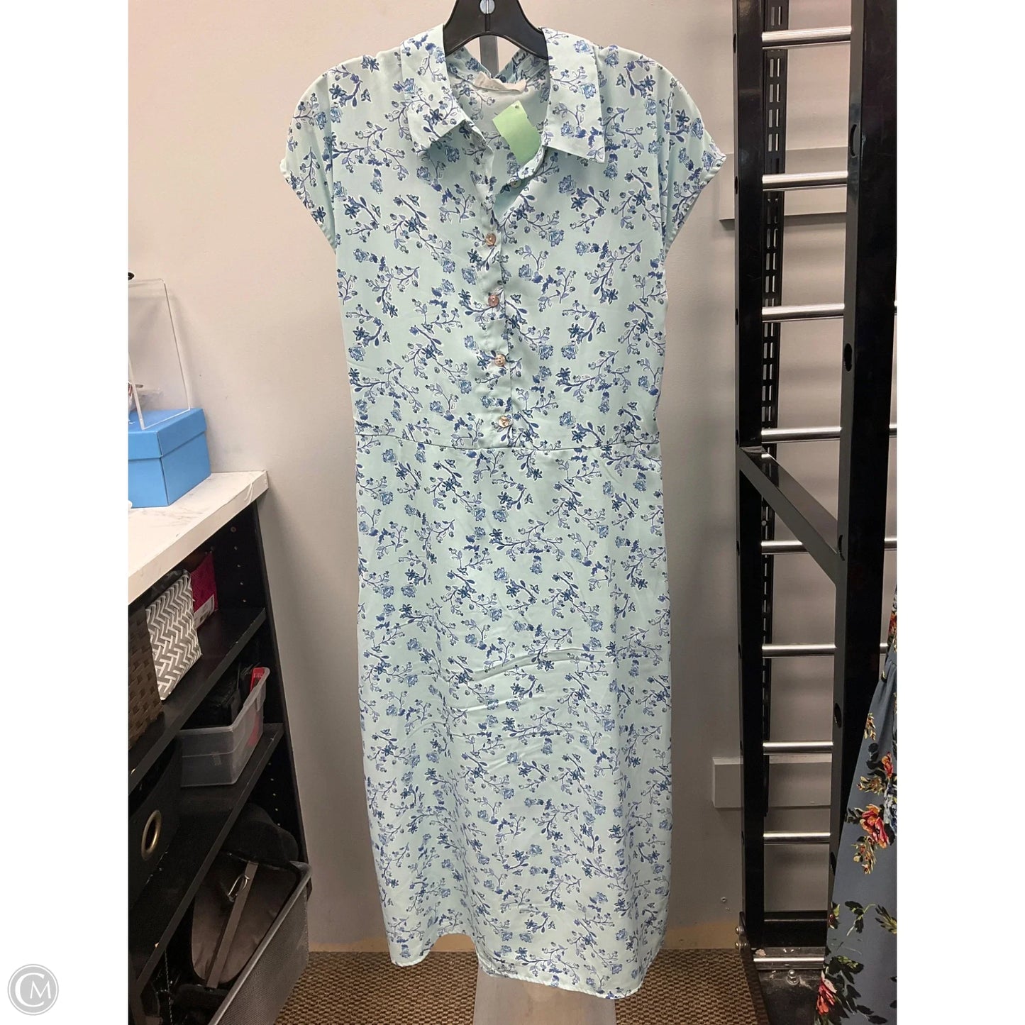 Dress Casual Midi By Lucky Brand In Blue & Green, Size: L