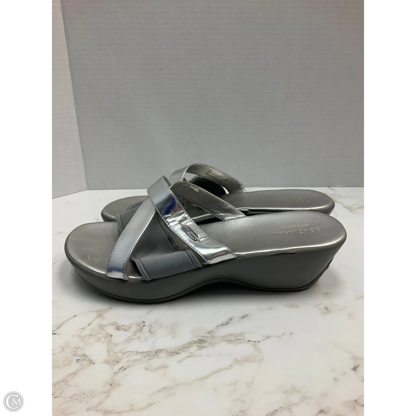 Sandals Heels Wedge By Cole-haan In Silver, Size: 8.5