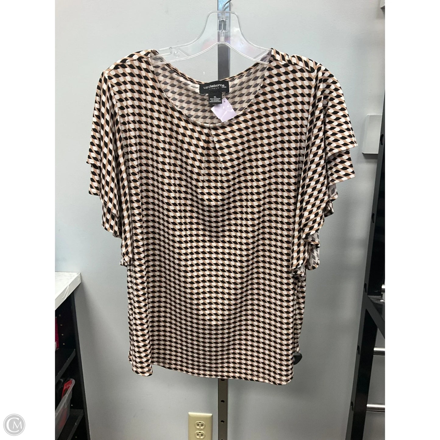 Top Short Sleeve By Liz Claiborne In Black & Cream, Size: Xl