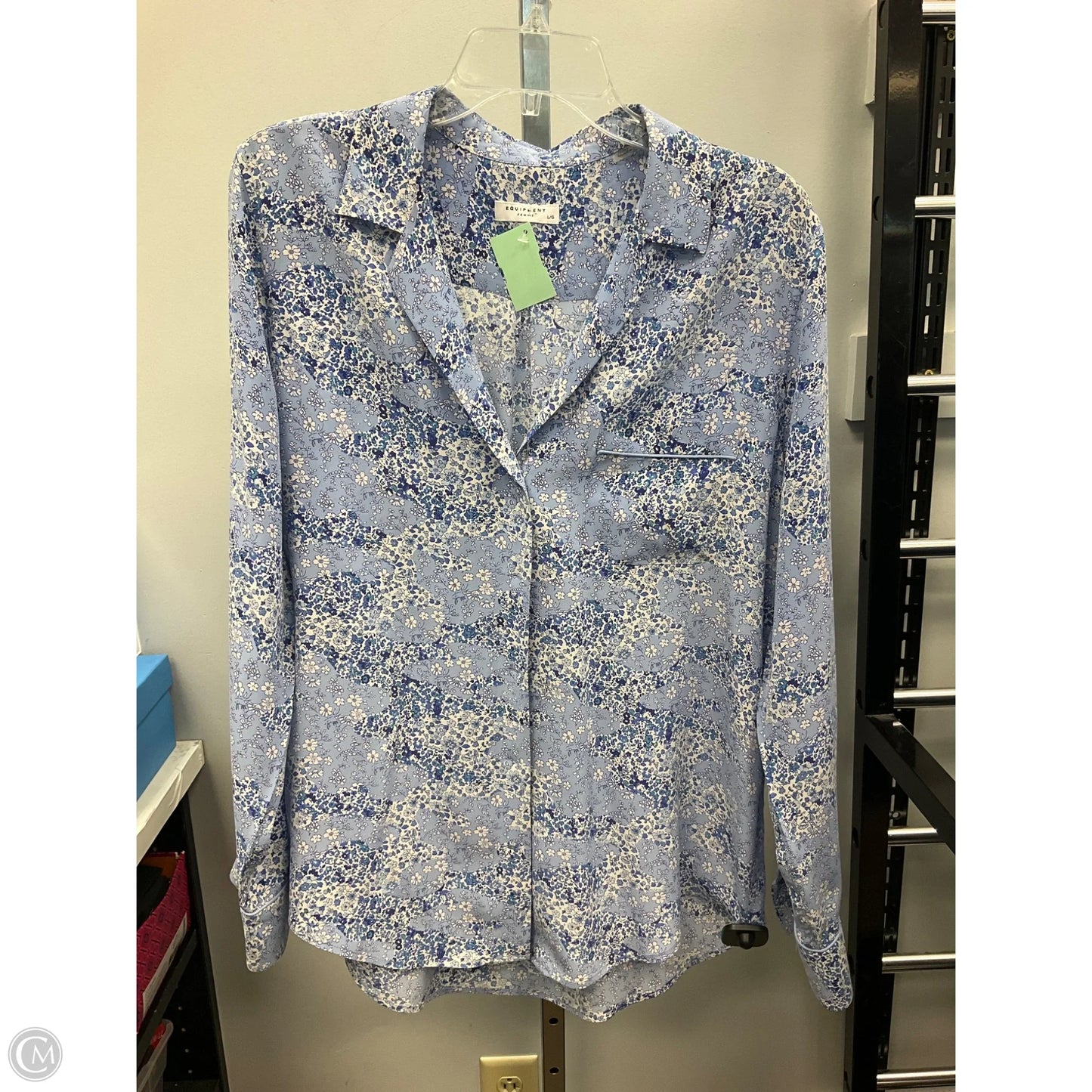 Top Long Sleeve By Equipment In Blue, Size: L