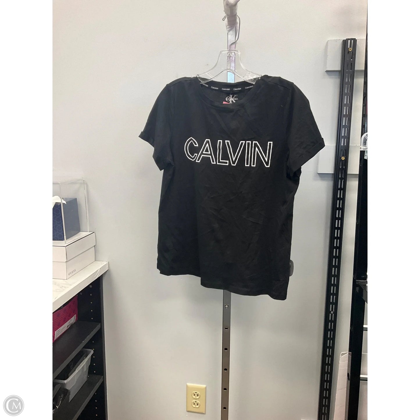 Top Short Sleeve By Calvin Klein In Black, Size: S