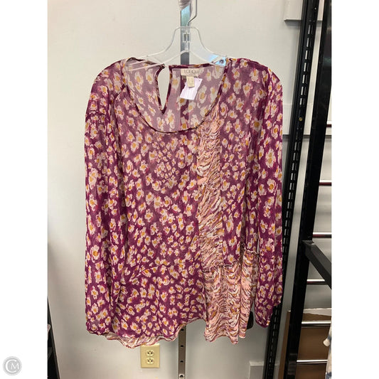 Top Long Sleeve By Logo In Purple & Yellow, Size: L