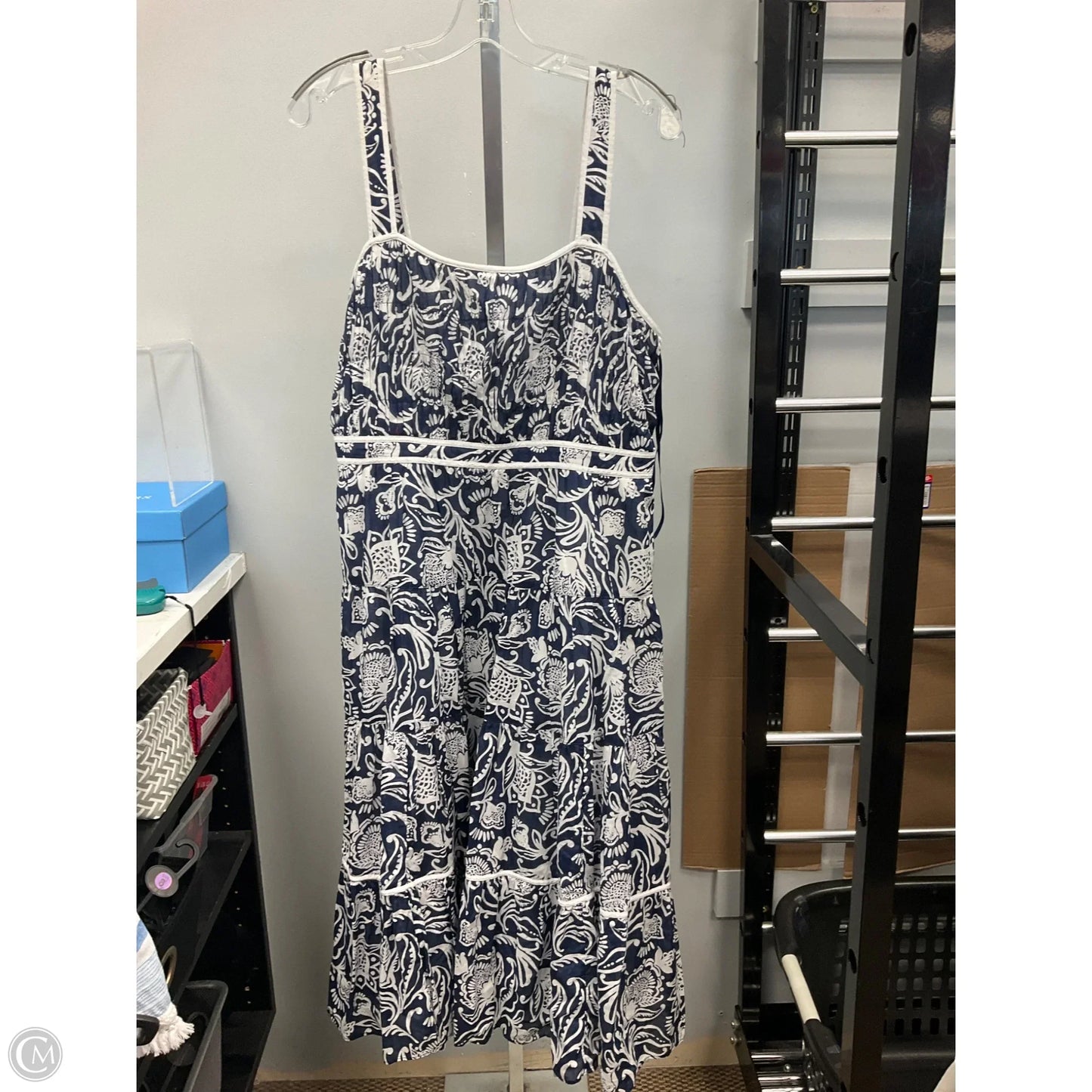 Dress Casual Midi By Talbots In Blue & White, Size: 12
