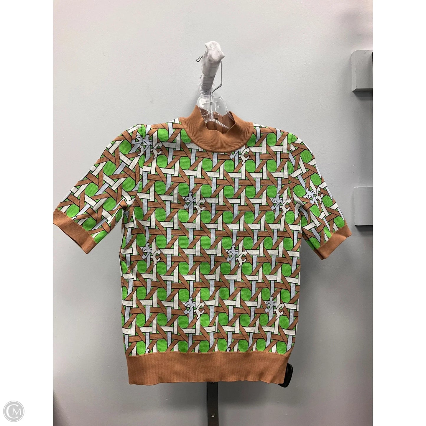 Top Short Sleeve Designer By Tory Burch In Green & Tan, Size: Xs