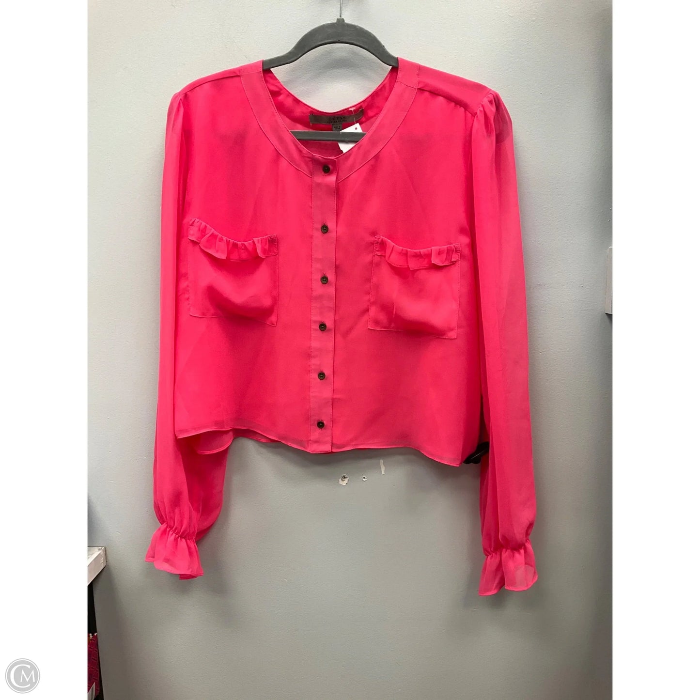 Top Long Sleeve By Guess In Pink, Size: L