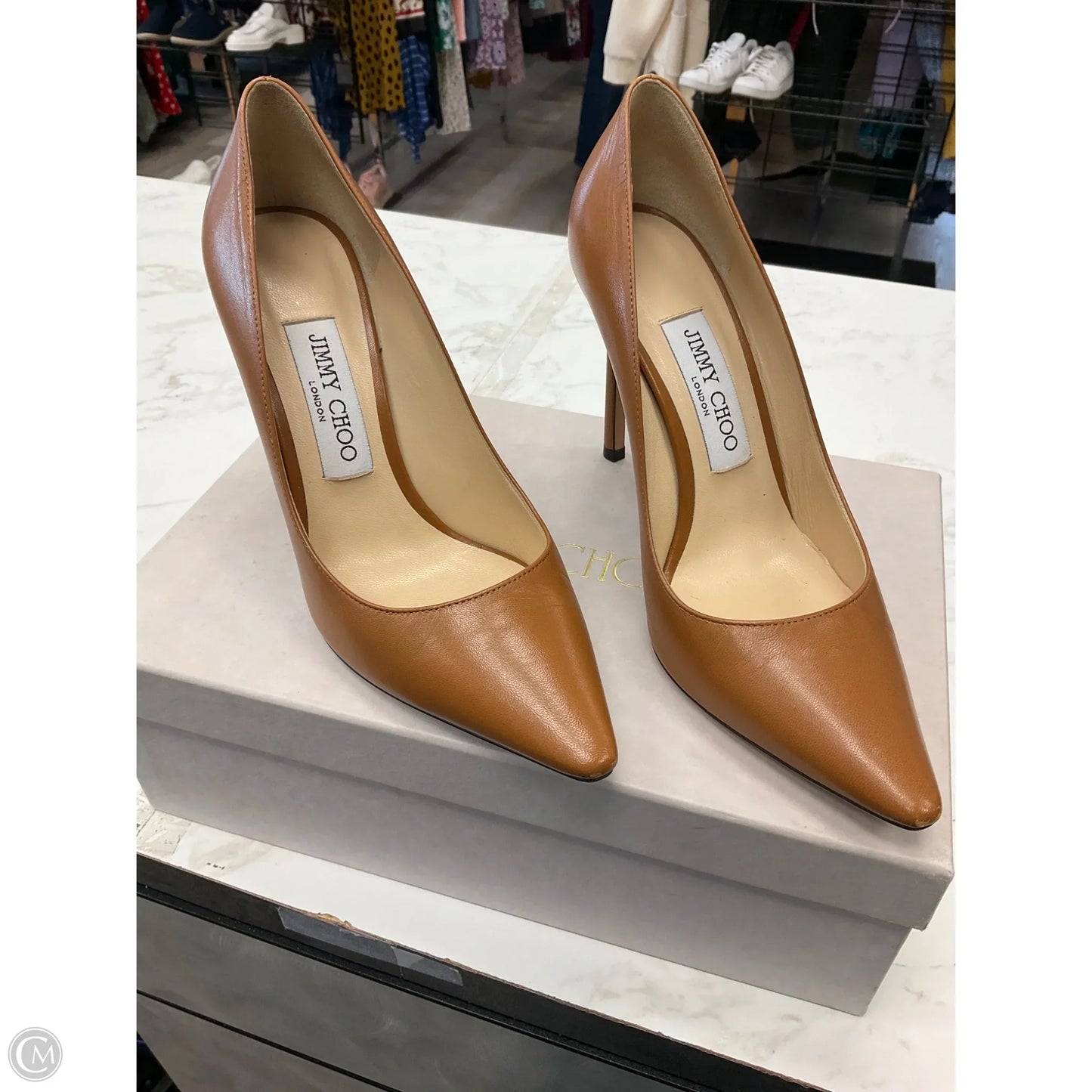 Shoes Luxury Designer By Jimmy Choo In Tan, Size: 6.5