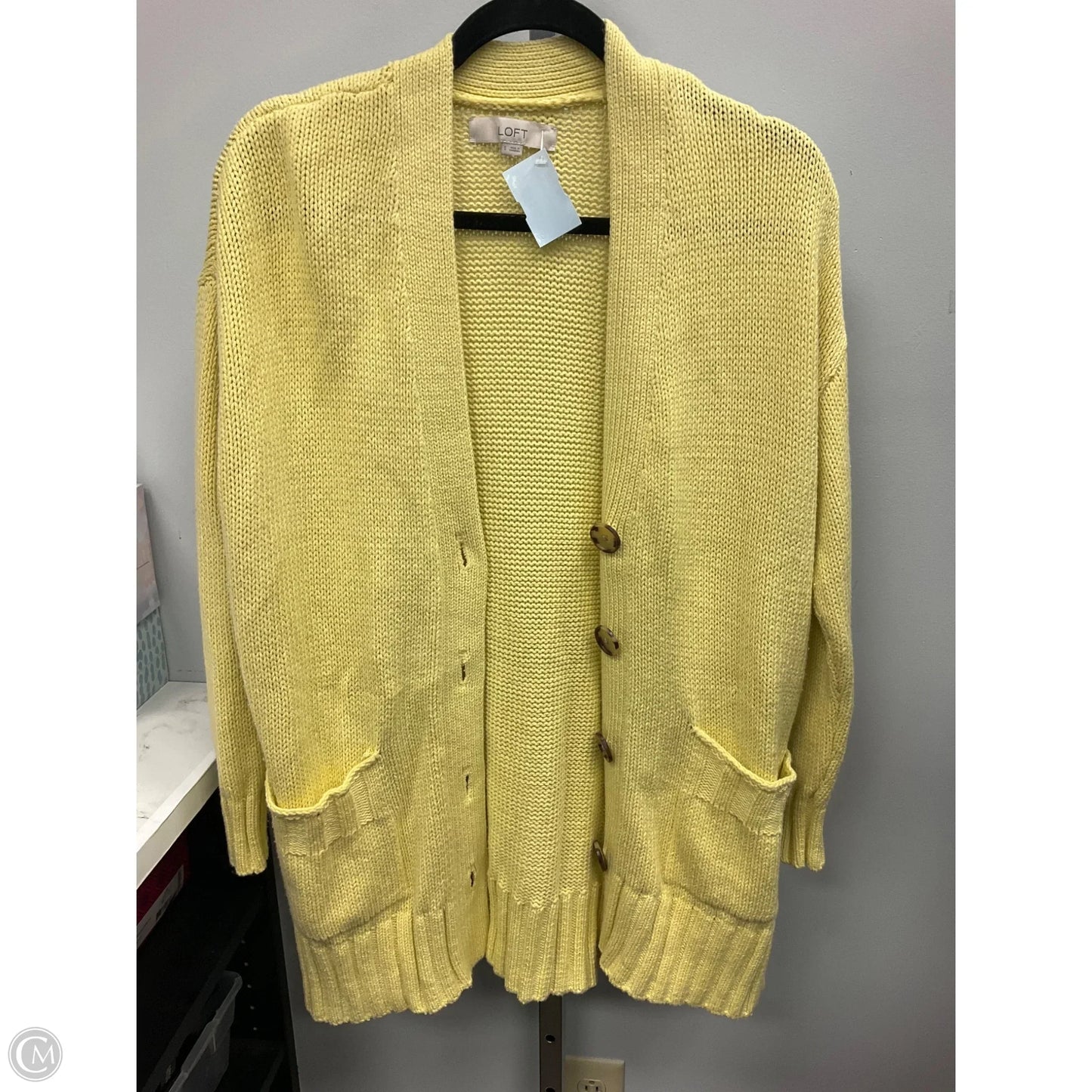 Sweater Cardigan By Loft In Yellow, Size: S
