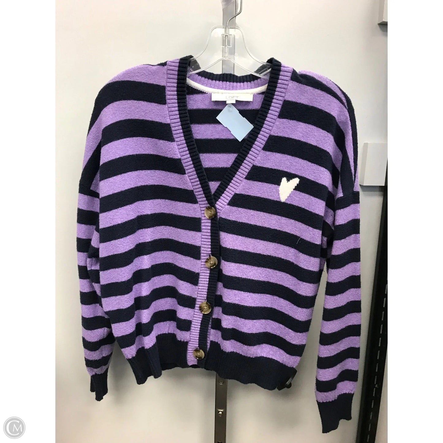 Sweater Cardigan By Loft In Purple, Size: M