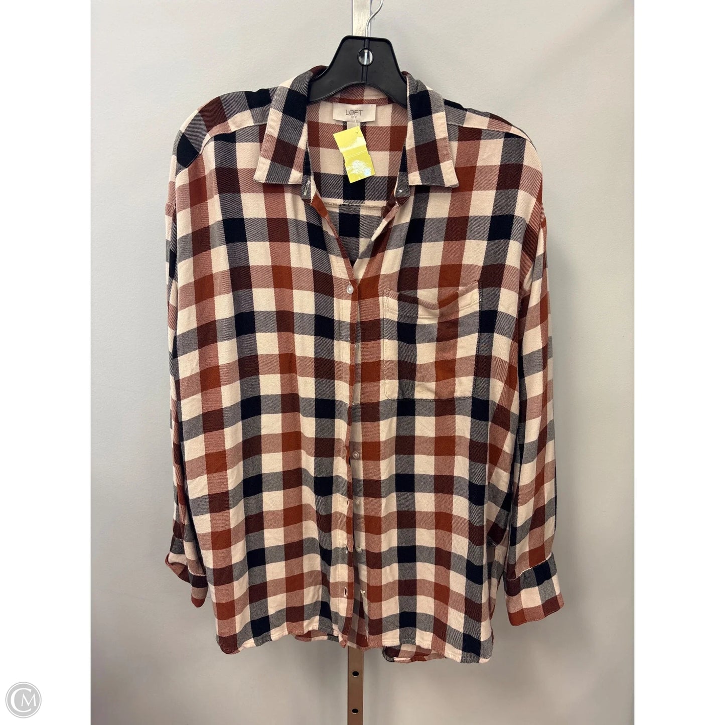 Top Long Sleeve By Loft In Plaid Pattern, Size: S