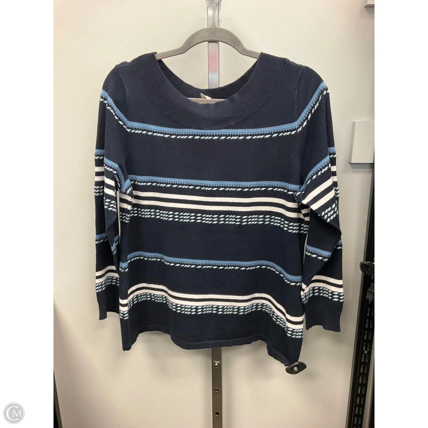 Top Long Sleeve By Christopher And Banks In Blue & White, Size: Lp