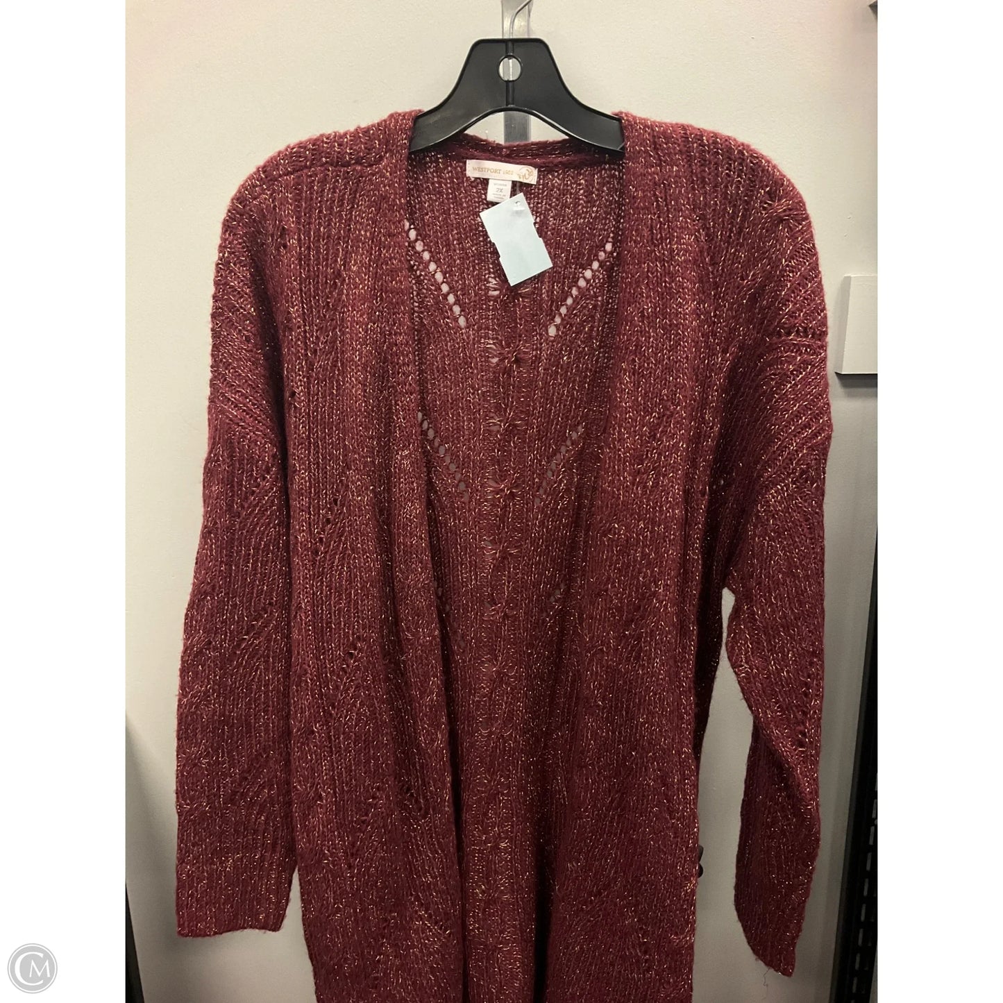 Sweater Cardigan By Westport In Maroon, Size: 2x